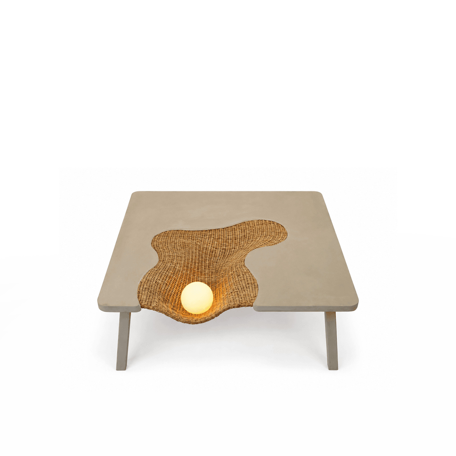 Concrete Furniture : Square Coffee Table Handcrafted in Rattan & Concrete by Vakr