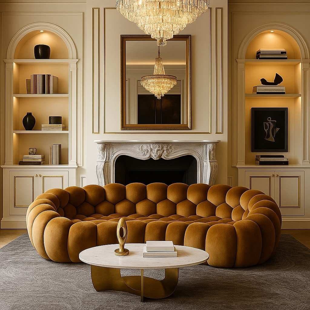 Bubbly Brown Handcrafted Mango Wood Modular Sofa – Modern Pumpkin Sofa 3-Seater by Wooden Slice