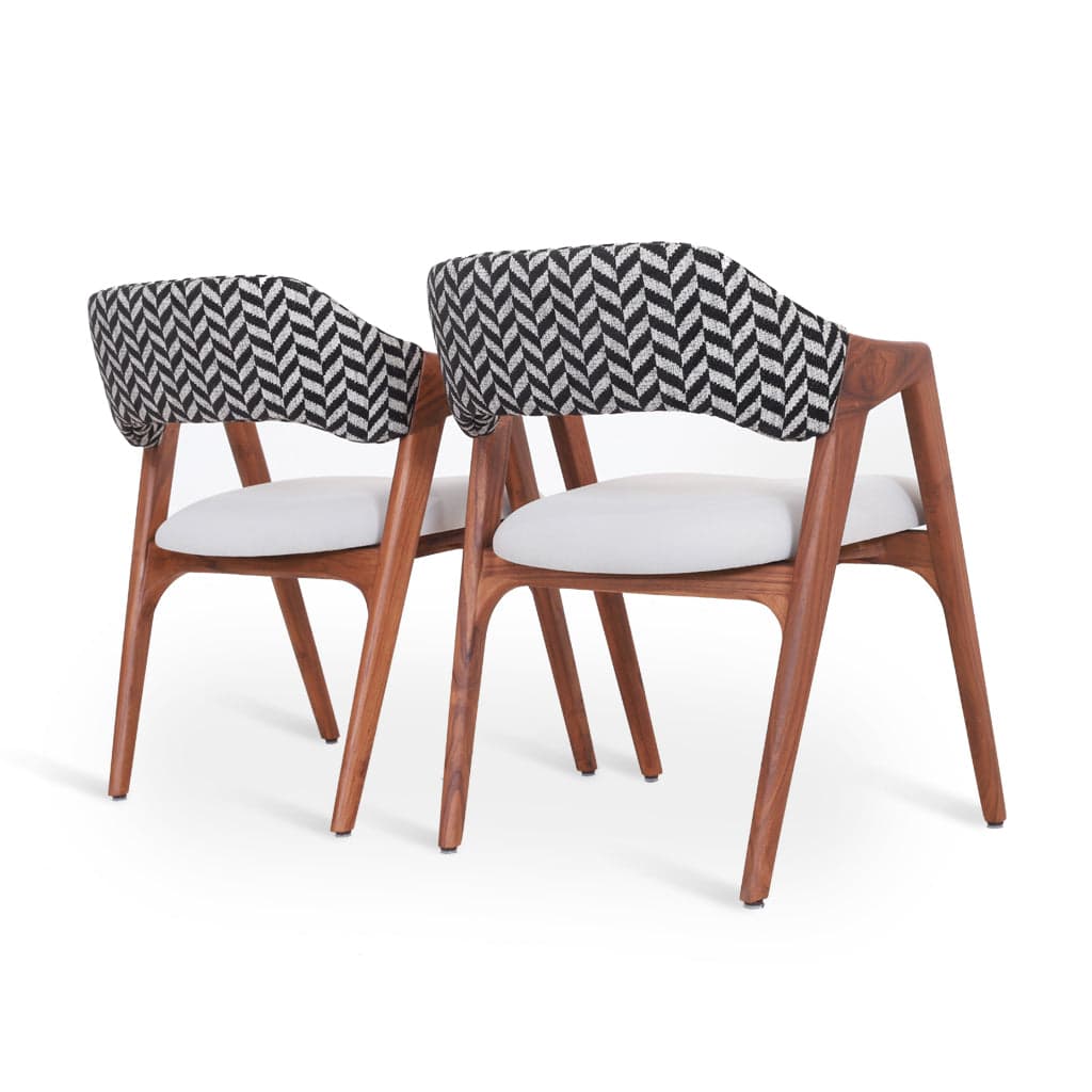 Ikkita - Teak Dining Chair, Leatheretter, Black Printed by Alankaram