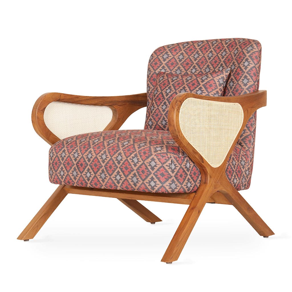 Patahi Teak Lounge Chair with Rattan Armrest by Alankaram