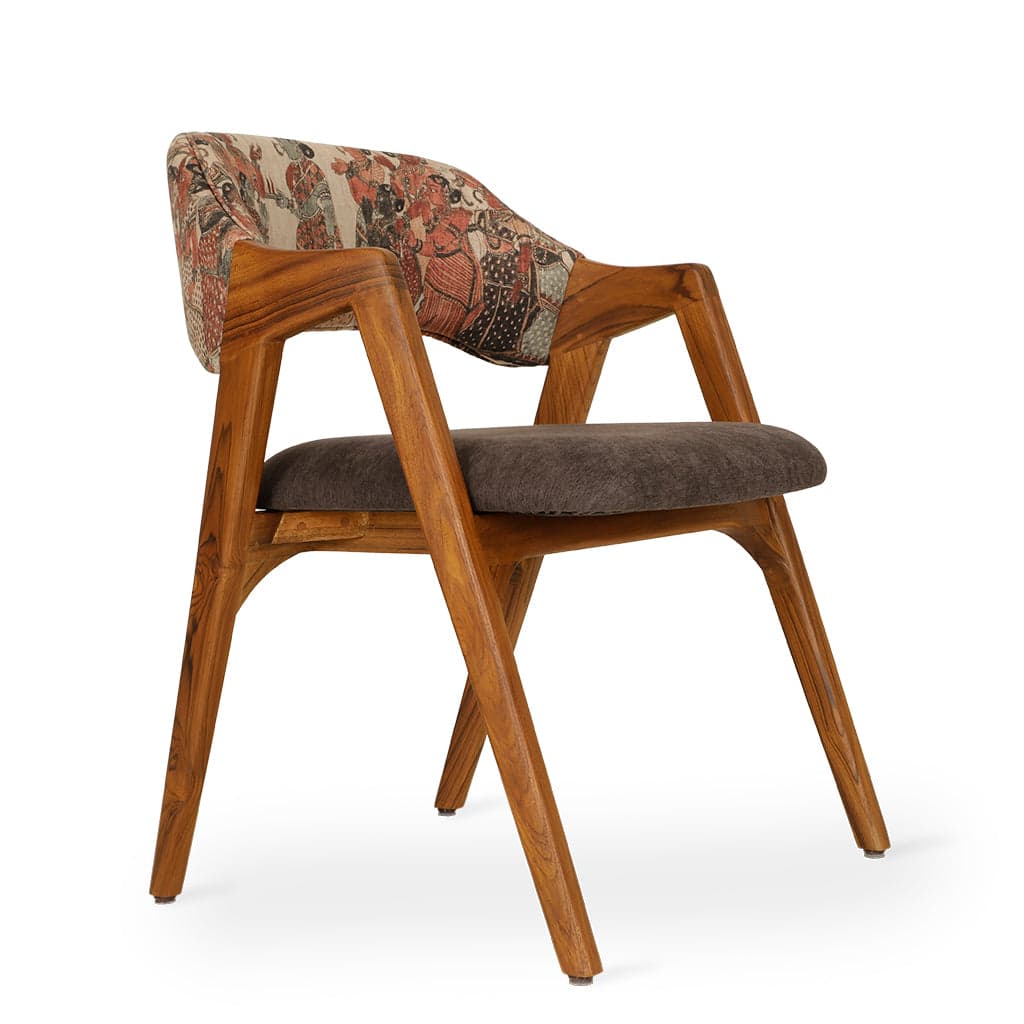 Ikkita - Teak Dining Chair, Printed Fabric by Alankaram