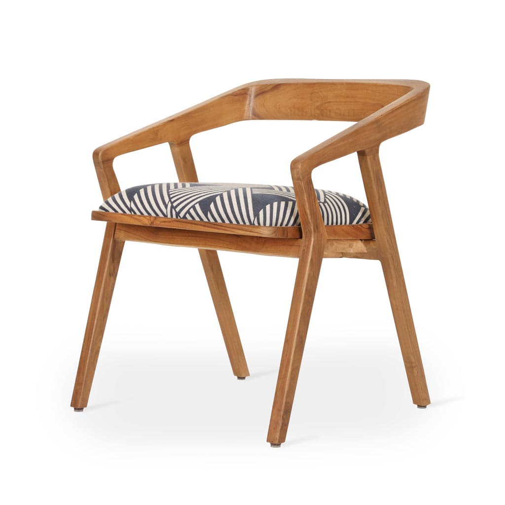 Casilla - Teak Dining Chair Wooden Back, Grey Fabric by Alankaram