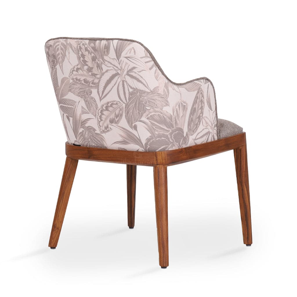 Ozlu - Teak Dining Chair, Smoky Cream Fabric by Alankaram