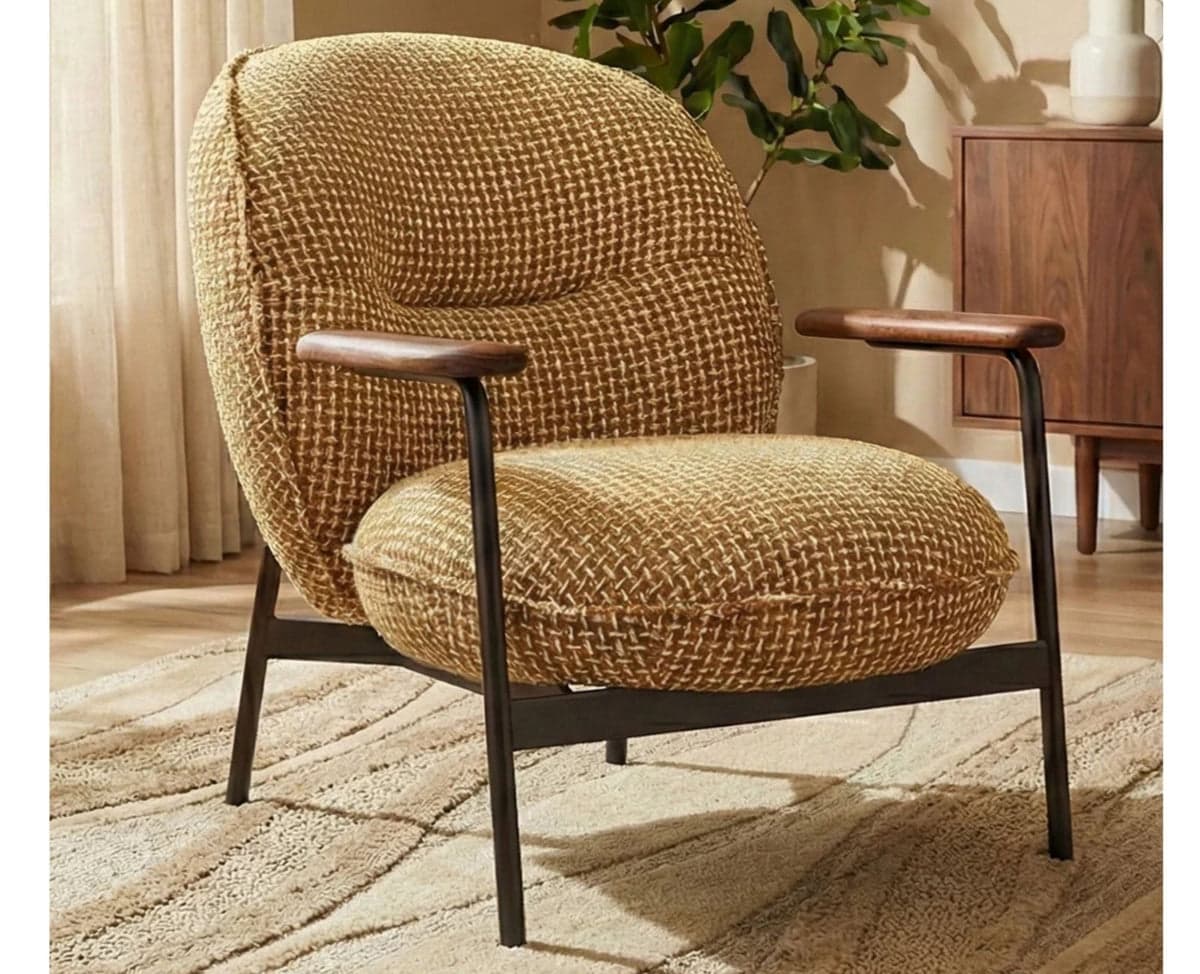 Lincoln Cotton Wooden Arm Chair - (Mustard Yellow) by Furniselan