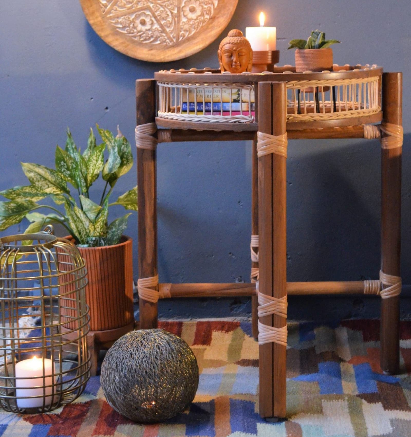 Rattan Tray Utility Table by Opaque studio
