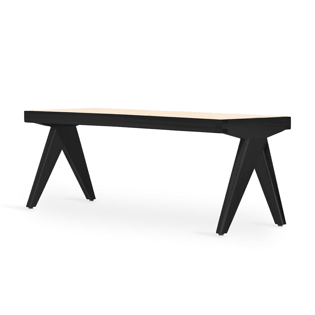 Jeanneret - Solidwood Bench with White Rattan by Alankaram
