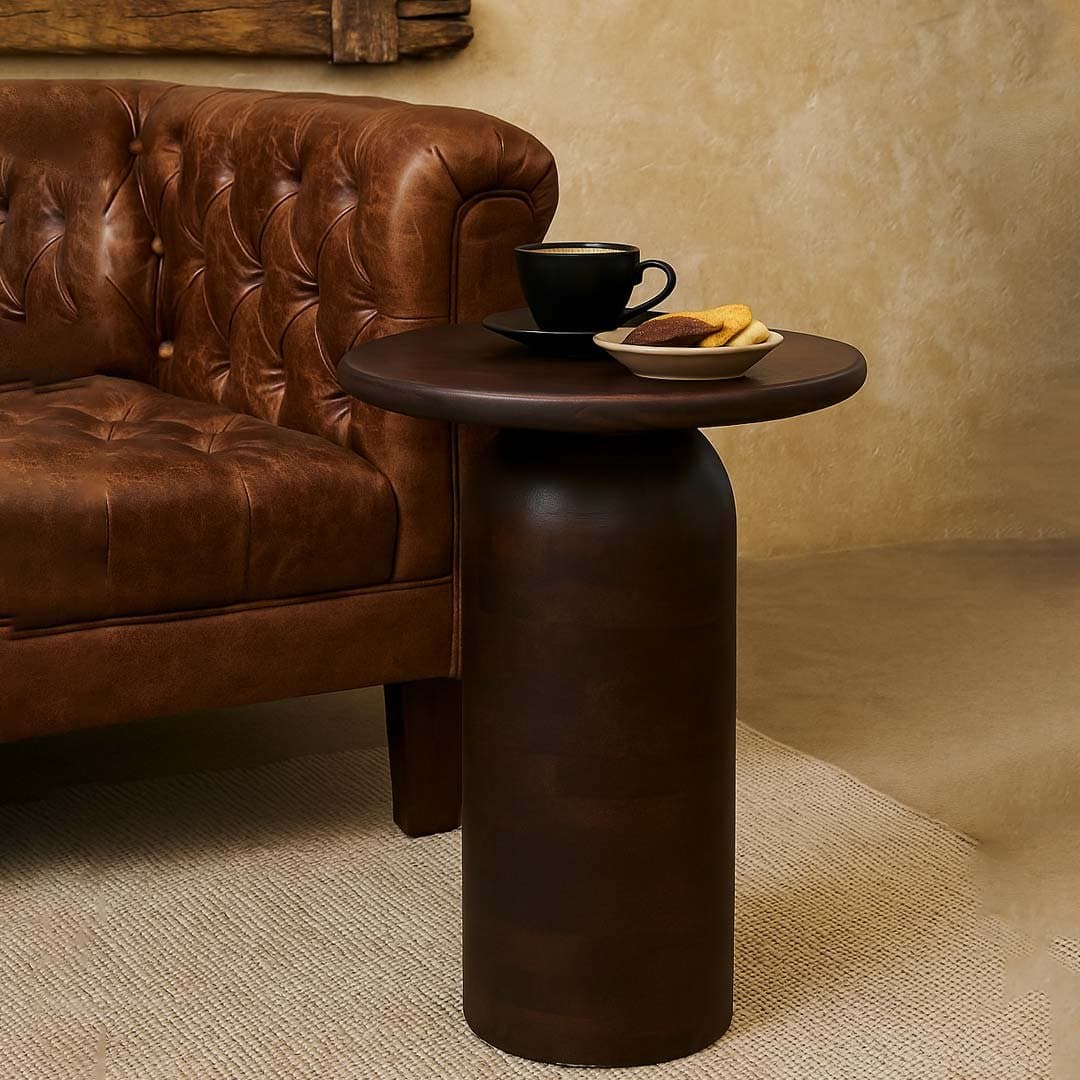 Kintra Solid Sheesham Wood Side Table | Modern Walnut Finish End Table- Wooden Slice by Wooden Slice