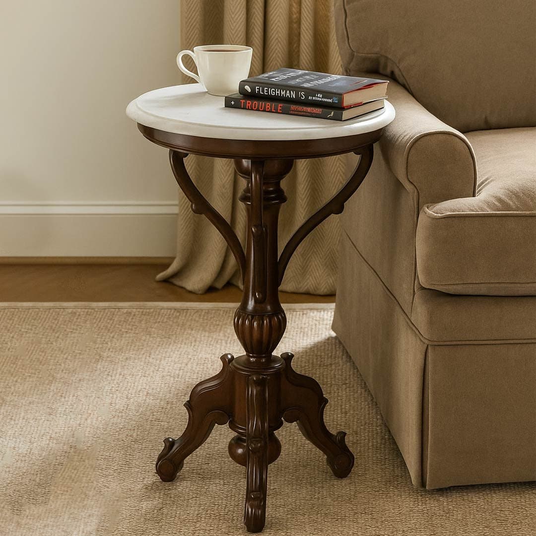 Benza -Elegant Walnut Finish Sheesham Wooden Pedestal Table| Classic End Table- Wooden Slice by Wooden Slice