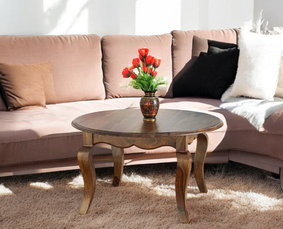 Denmark Sheesham Wood Round Coffee Table - (Teak Finish) by Furniselan
