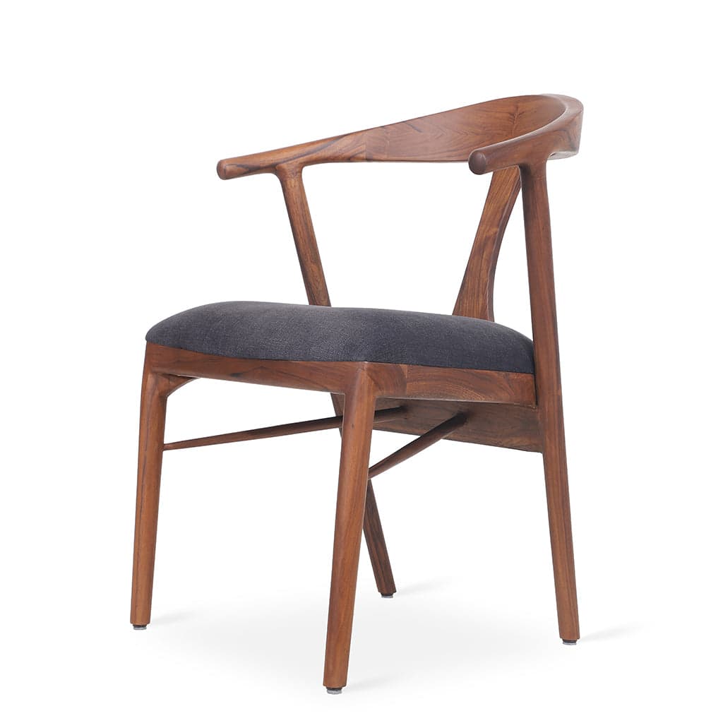 Ploot - Teak Dining Chair, Upholstered Seat, Black Fabric by Alankaram
