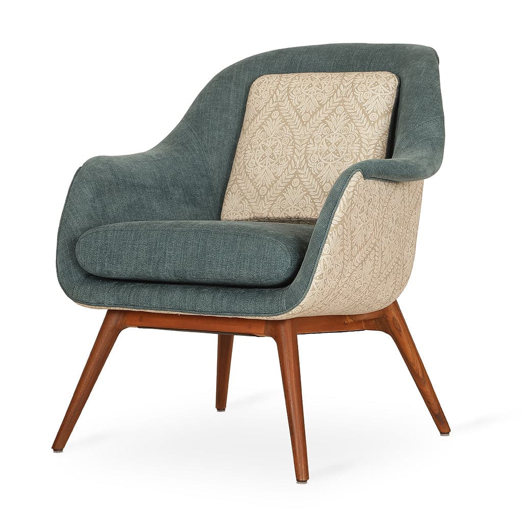 Nefis - Teak Lounge Chair Blue Off white by Alankaram