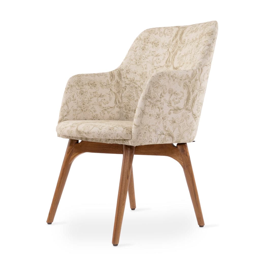 Dolt - Teak Dining Chair, Cream Floral Fabric by Alankaram