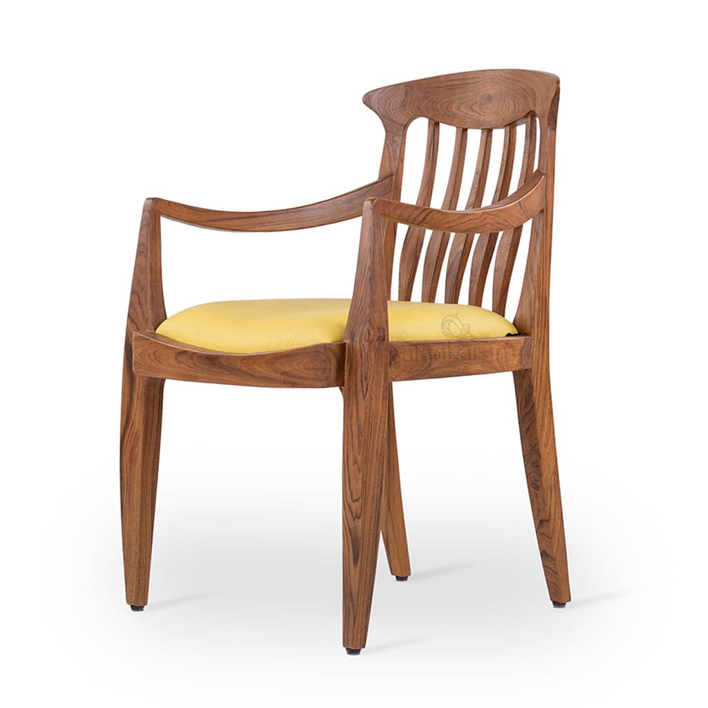 Avara - Teak Dining Chair, Yellow Fabric by Alankaram