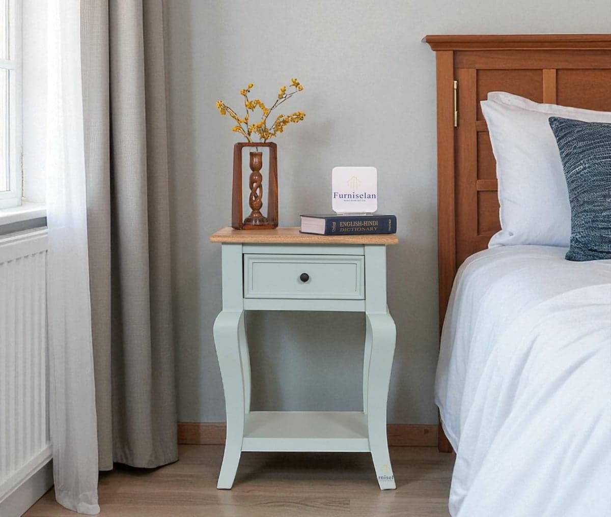 Mumbai Solid Wood One Drawer Side Table - (Silt Green) by Furniselan