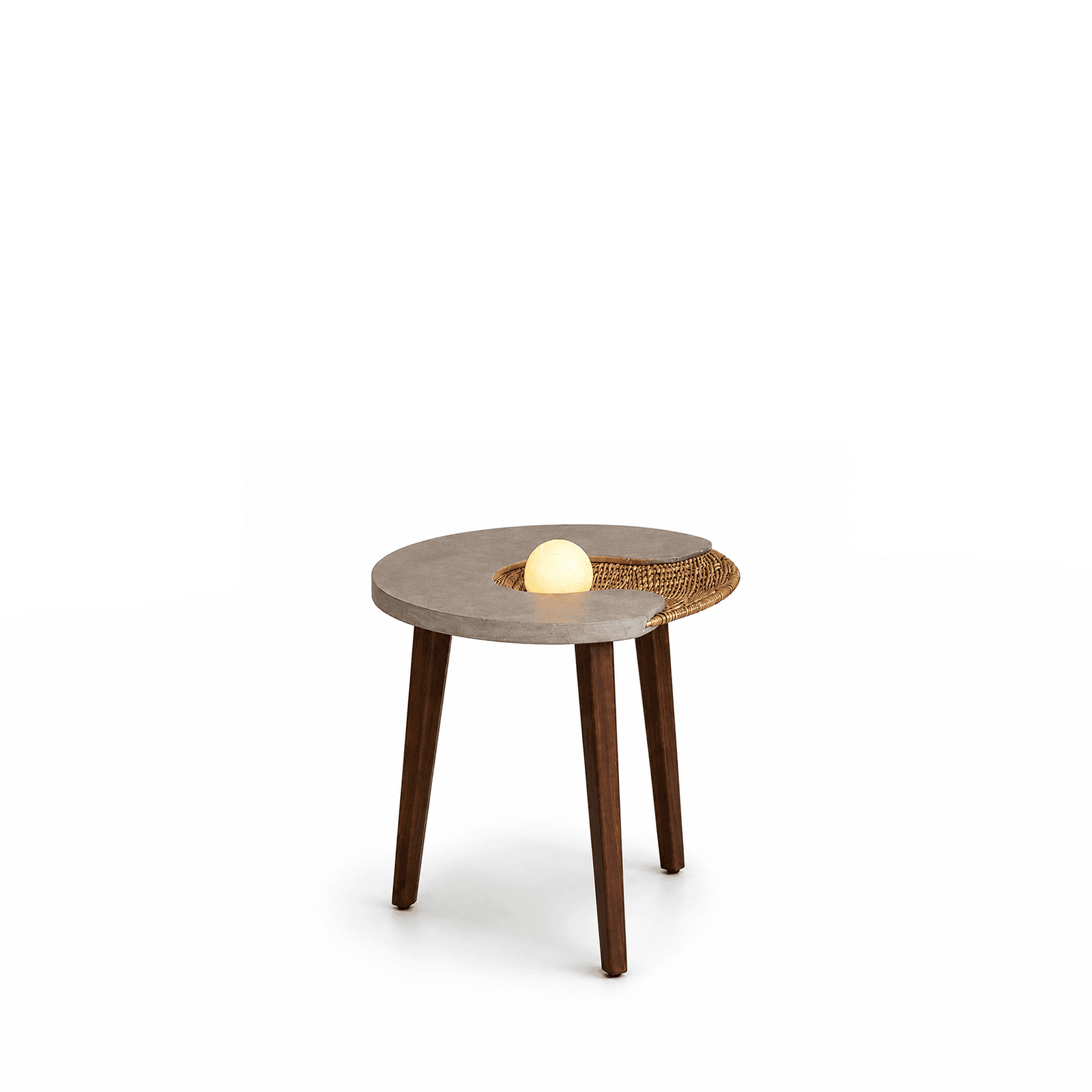 Concrete Furniture : Round Coffee Table Handcrafted in Rattan & Concrete by Vakr