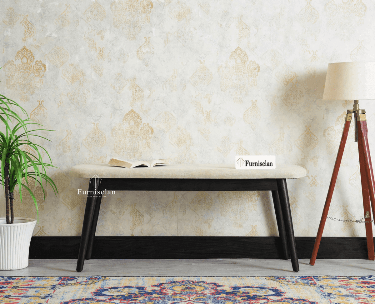 Antilia Solid Wood Two Seater Bench Cushion Seat - (Black Finish) by Furniselan