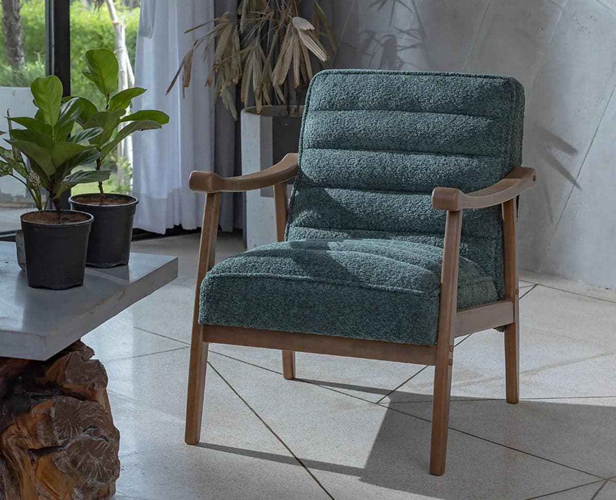 Arden Solid Rubber Wood Arm Chair - (Dark Green) by Furniselan