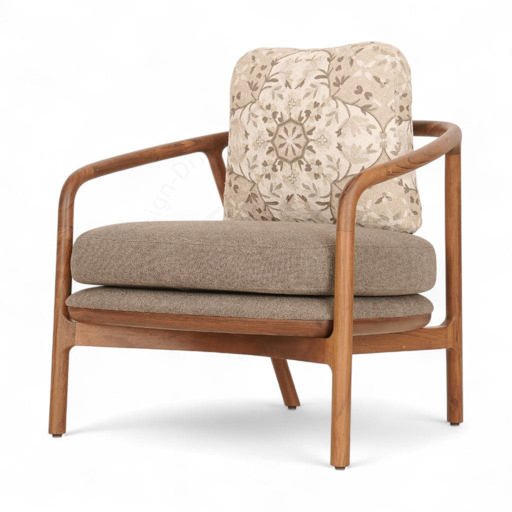 Nofo - Teak Lounge Chair, Grey, Printed Fabric by Alankaram