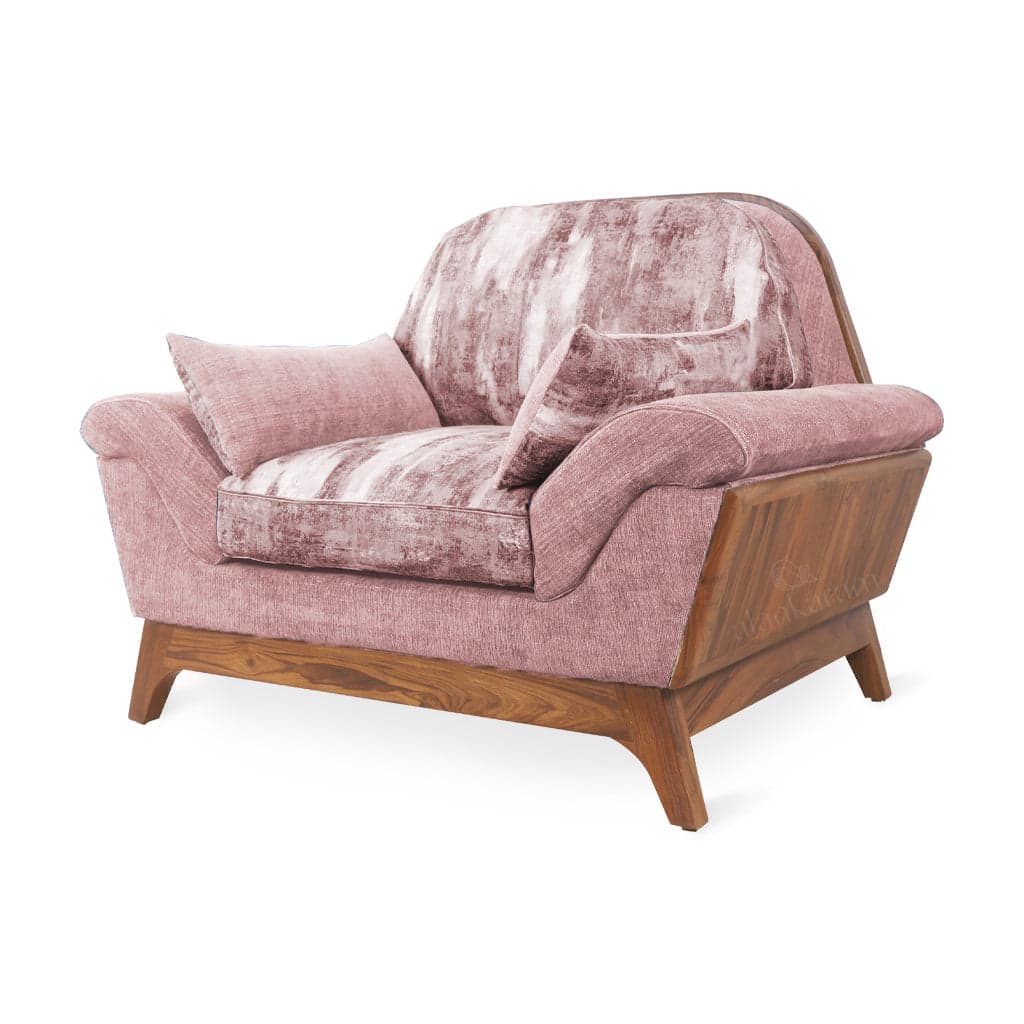 Doppio - Teak Club/Sofa Chair, Pink Fabric by Alankaram
