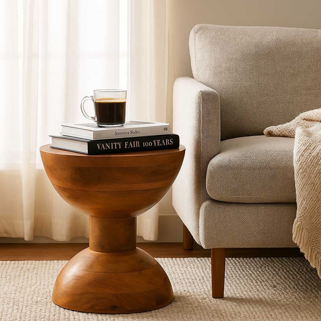 Timbra Hourglass Round Solid Wood Side Table – Wooden Slice by Wooden Slice