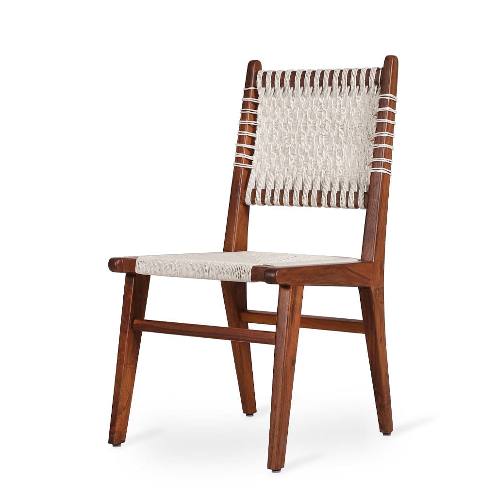 Asandi - Teak Dining Chair, Full White Woven by Alankaram