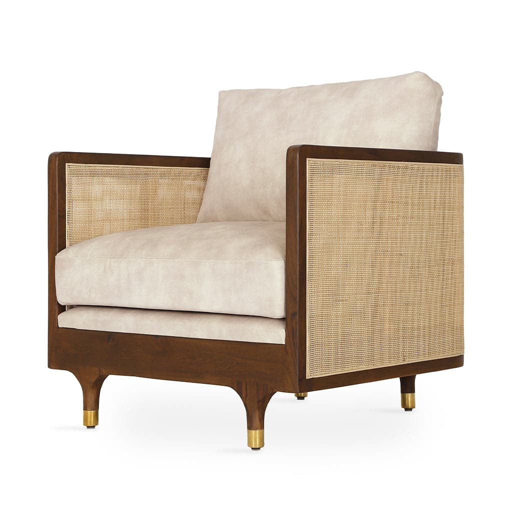 Luk - Teak Club/Sofa Chair, Stained, White Fabric by Alankaram