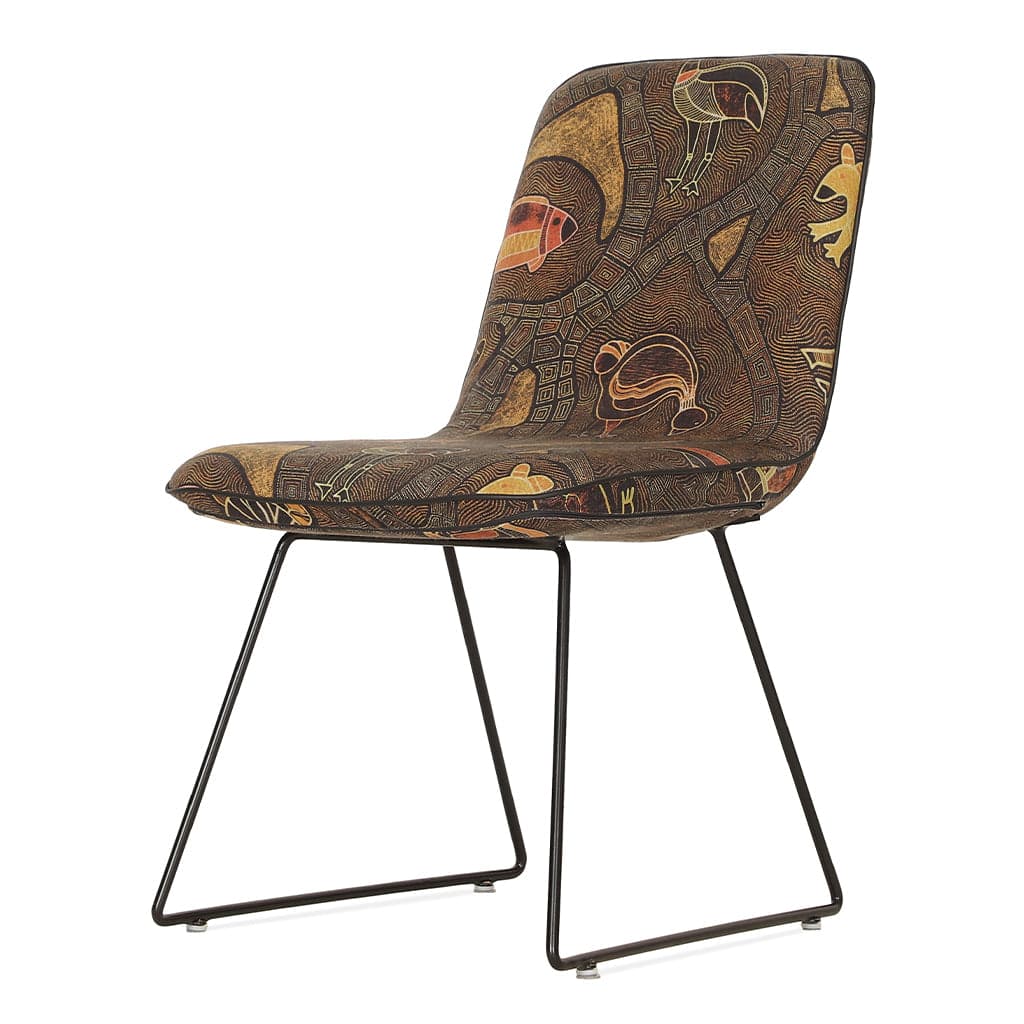Poro -Metal Dining Chair, Full Upholstered, Multicolor Printed Fabric by Alankaram
