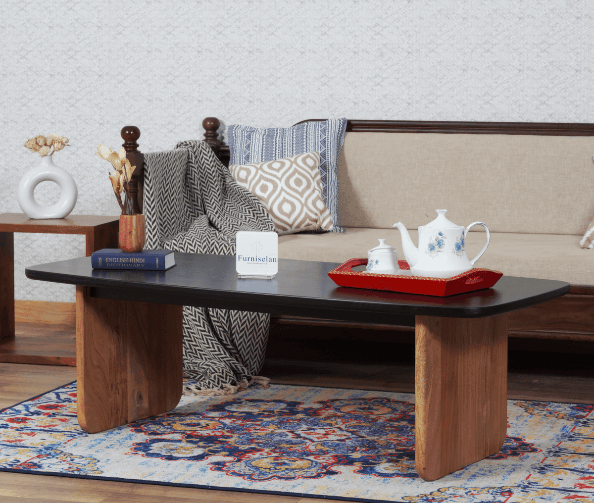 Columbus Solid Wood Coffee Table - (Black Top) by Furniselan