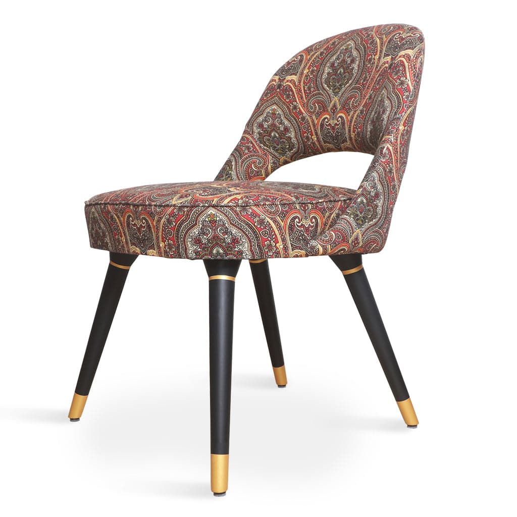 Kiero - Ash/Oak/Beech Dining Chair, Stained, Gold Accentuation, Multicolor Fabric by Alankaram