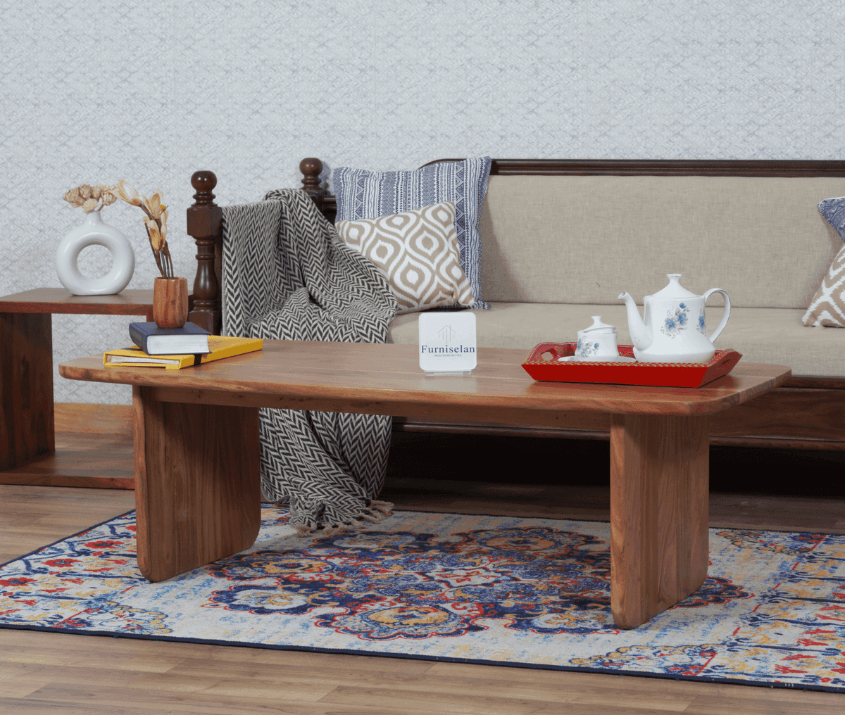 Columbus Solid Wood Coffee Table - (Natural Finish) by Furniselan