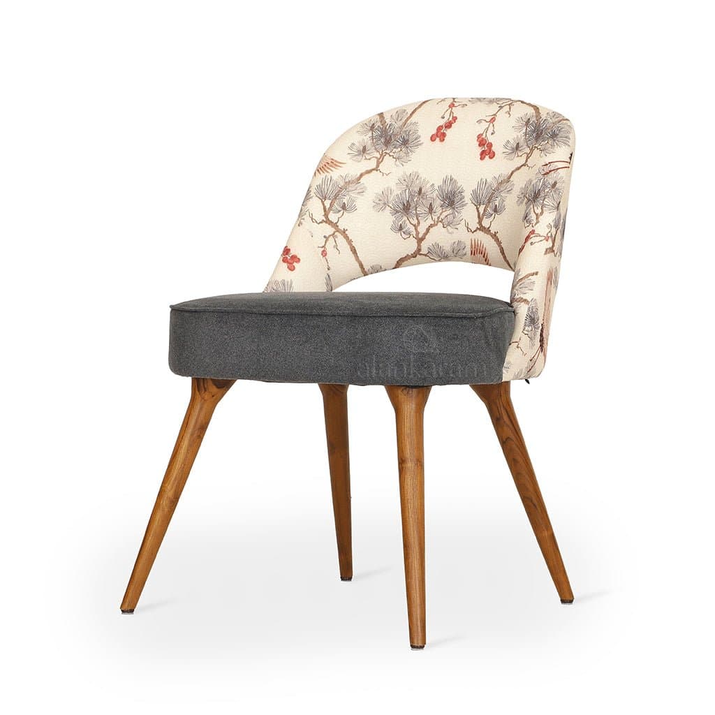 Kiero - Teak Dining Chair, Flower Print Fabric by Alankaram
