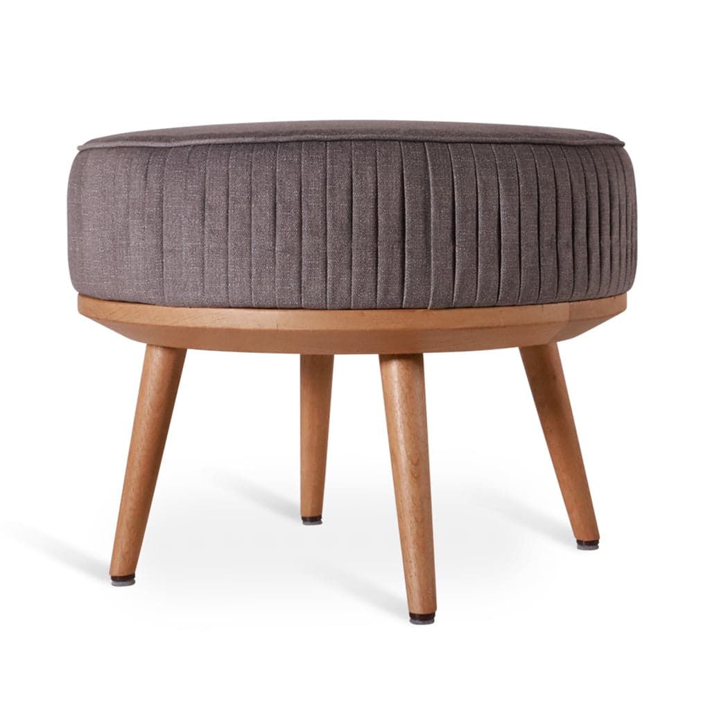 Zoya - Teakwood Round Ottoman with Brown Fabric 2 by Alankaram