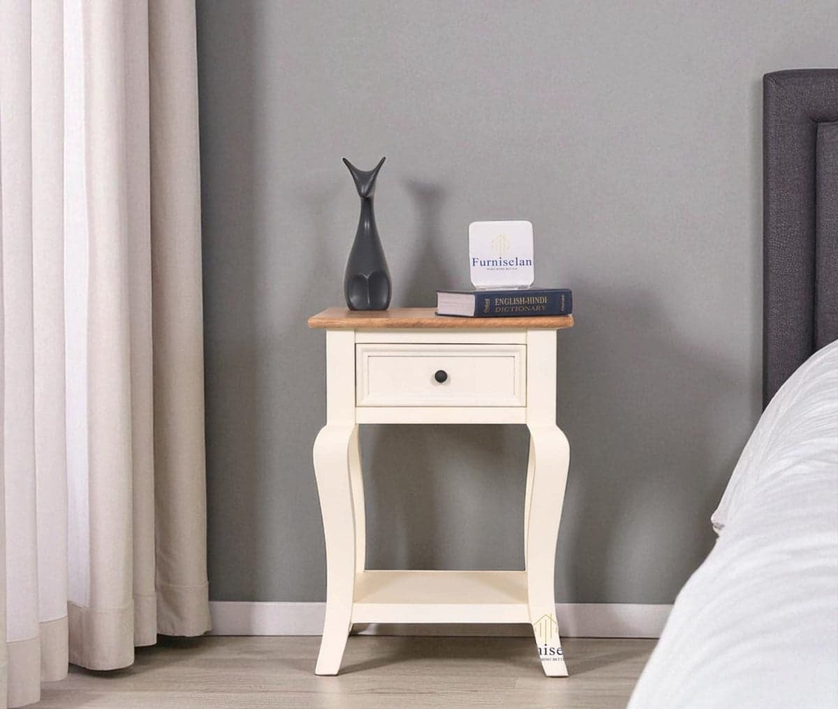 Mumbai Solid Wood One Drawer Side Table - (Frosty White) by Furniselan