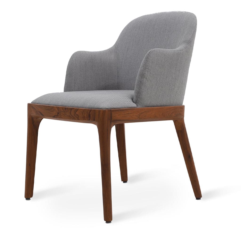 Ozlu - Teak Dining Chair, Grey Fabric by Alankaram