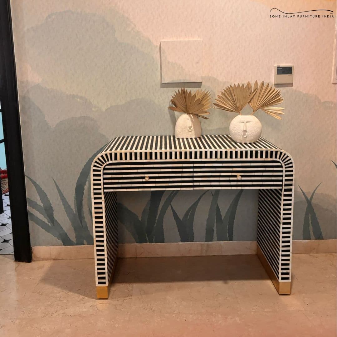 Bone Inlay Console Table with Drawers by Bone Inlay Furniture India