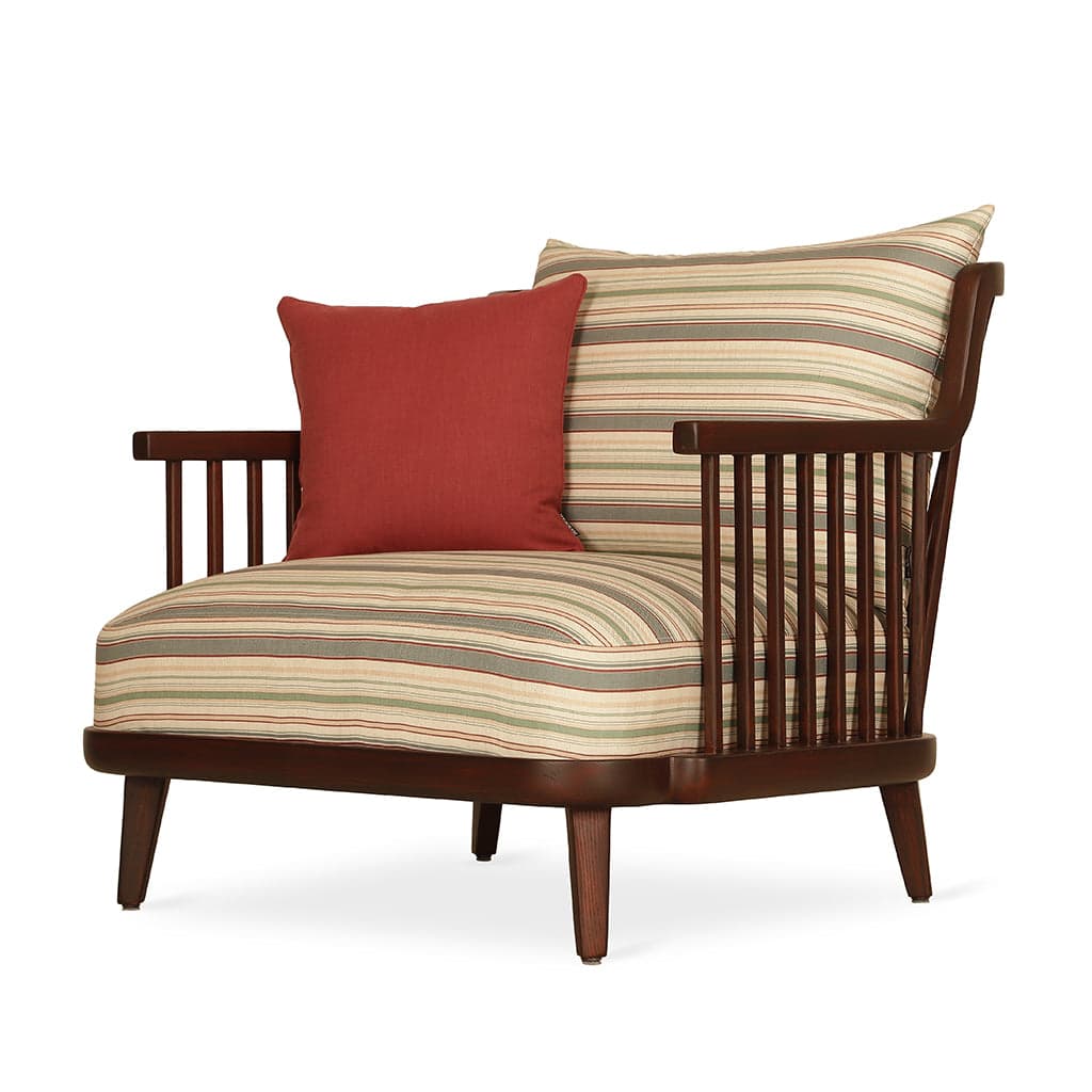 Lega - Ash/Oak/Beech Lounge Chair, Stained, Multicolor Printed Fabric by Alankaram