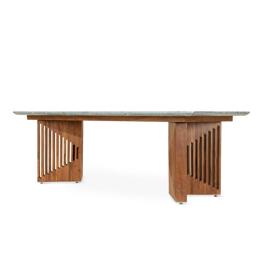 Tyllog - Eight Seater Teakwood Dining Table, Blue Stone Top by Alankaram
