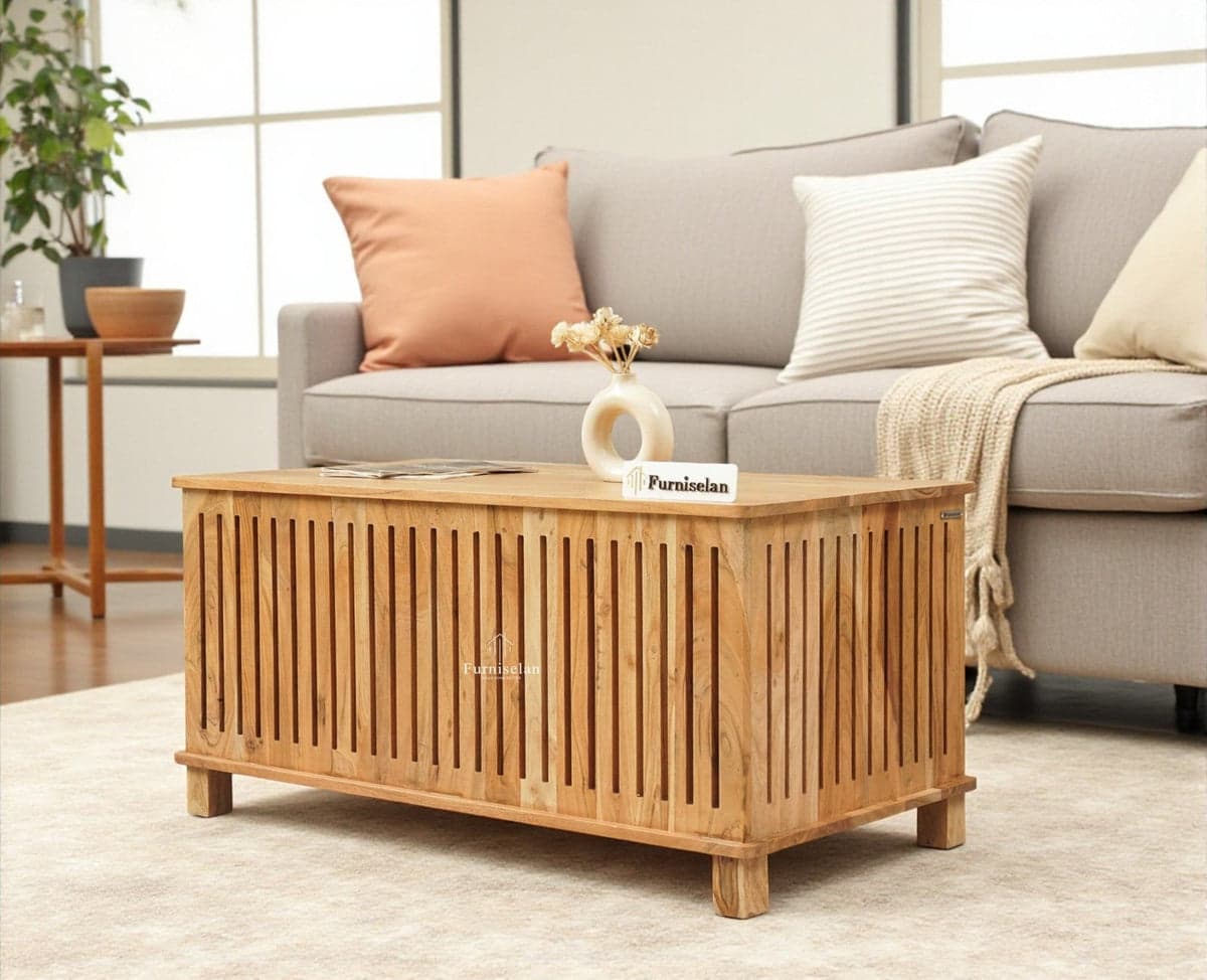 Deccan Slatted Trunk Box Storage Coffee Table - (Natural Finish) by Furniselan