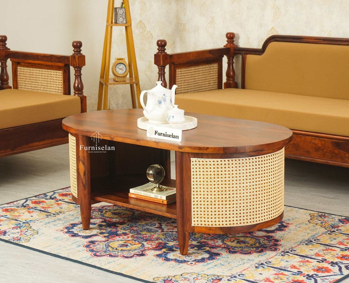 Boston Sheesham Wood Oval Coffee Table - (Brown Finish) by Furniselan