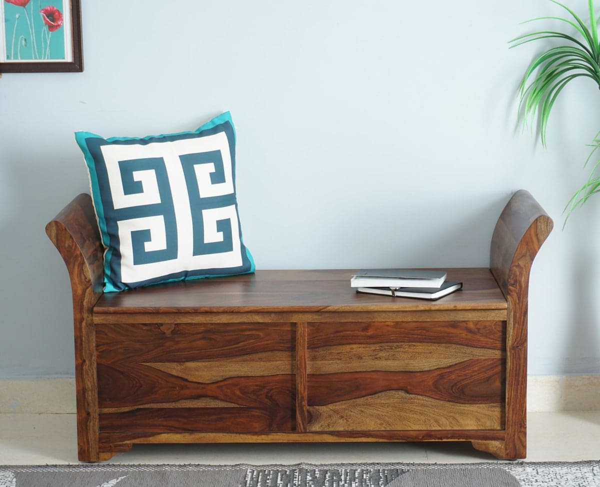 Abu Dhabi Solid Wood Box Storage Bench - (Teak Finish) by Furniselan