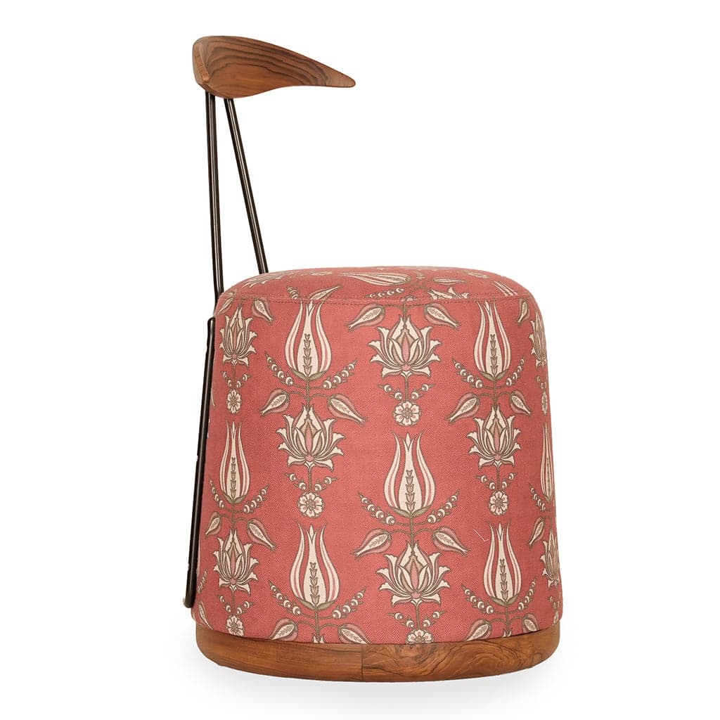 Credu - Teak Dining Chair, Red Printed Fabric by Alankaram