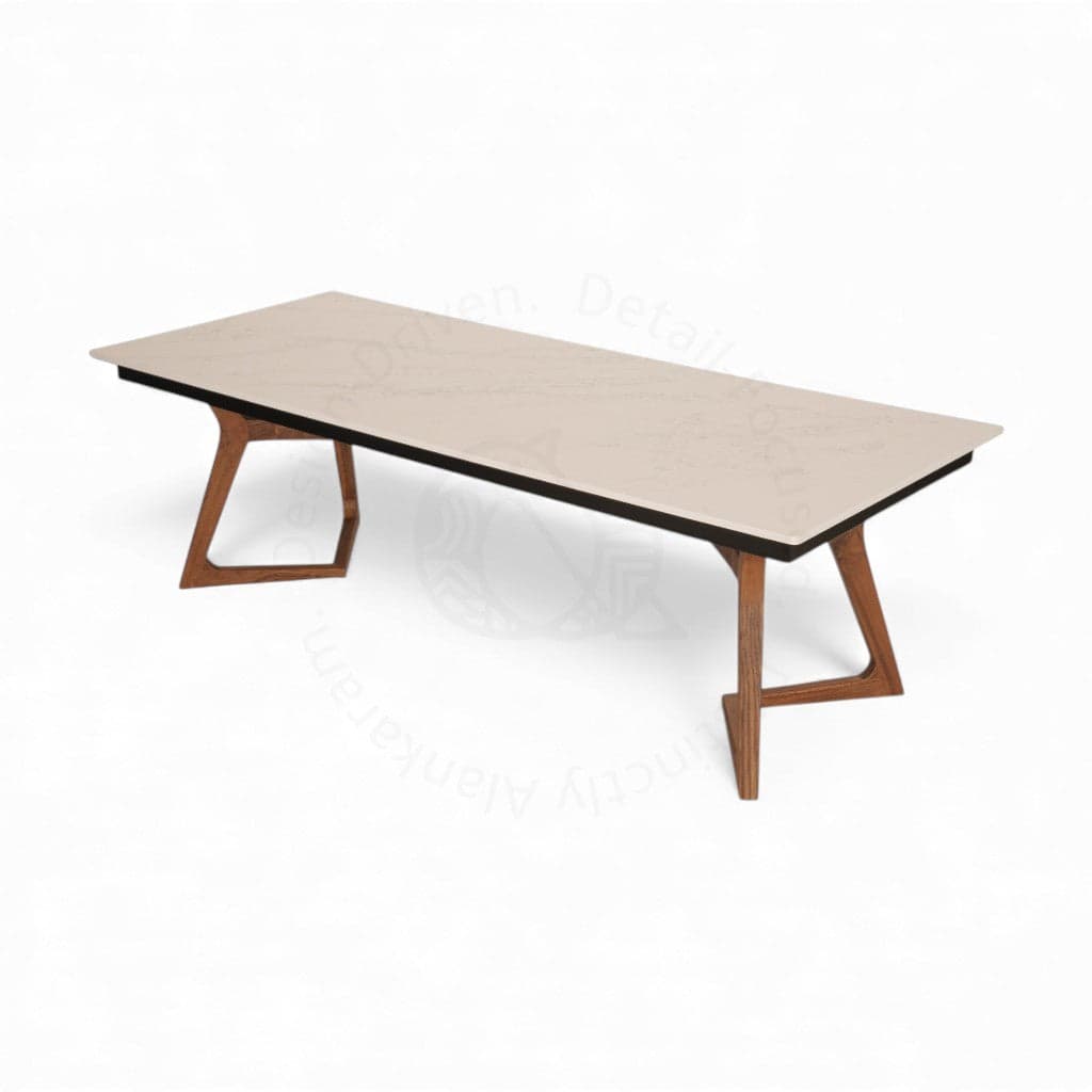 Betona - Eight Seater Teak Dining Table, Plain Stone Top by Alankaram