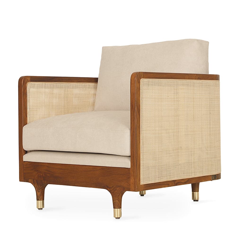 Luk - Teak Club/Sofa Chair, Off White Fabric by Alankaram