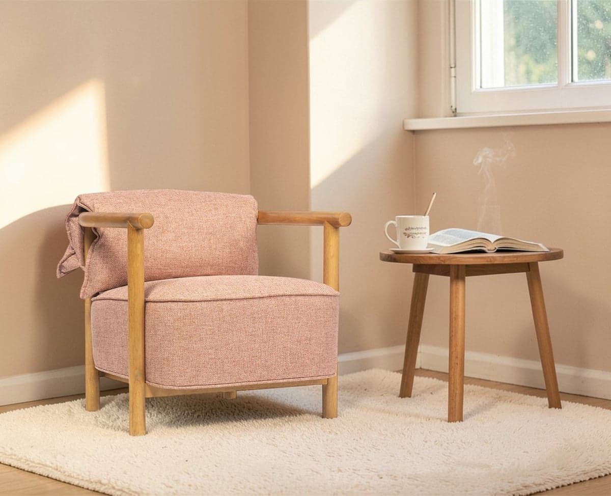 Mazzy Rubber Wood Arm Chair – Solid Wood Modern Arm Chair for Home - (Rose Brown) by Furniselan