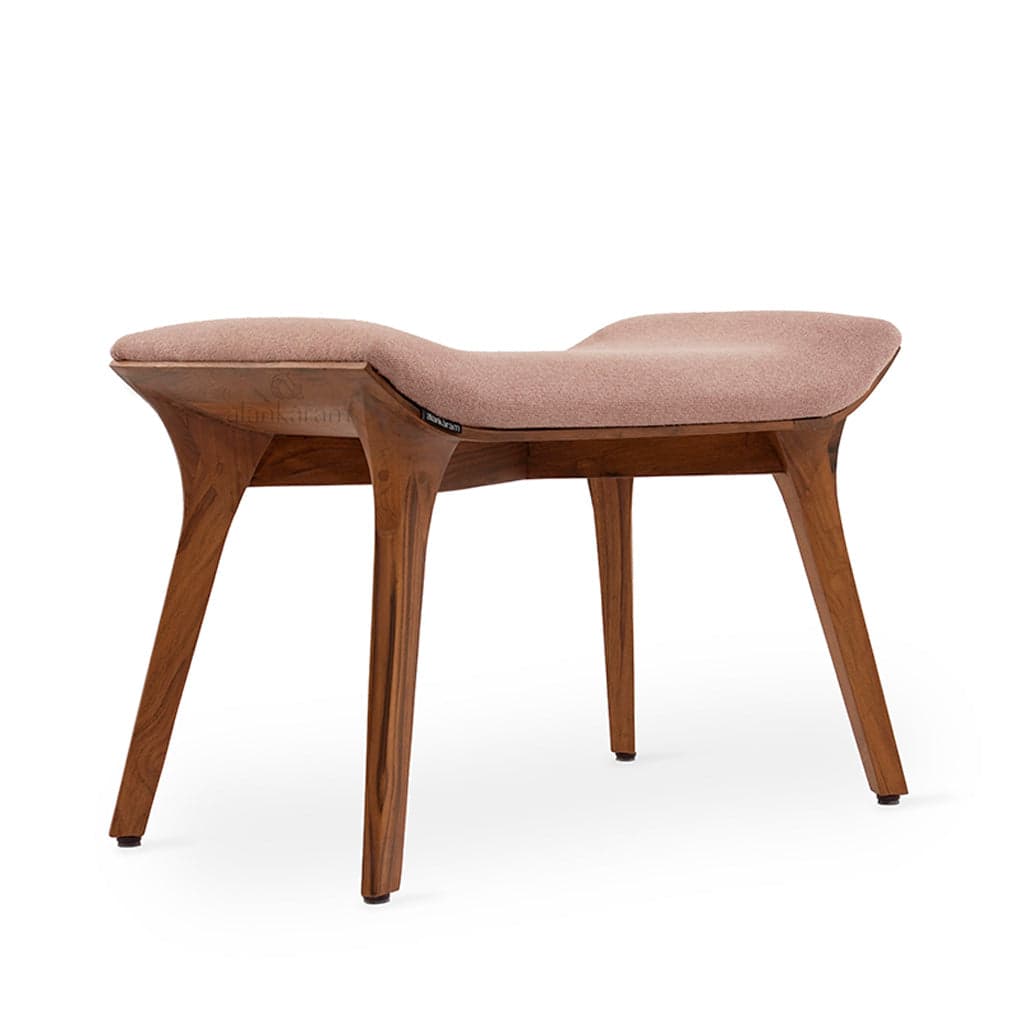 Phalaka Teakwood Bench with Peach Velvet Fabric by Alankaram