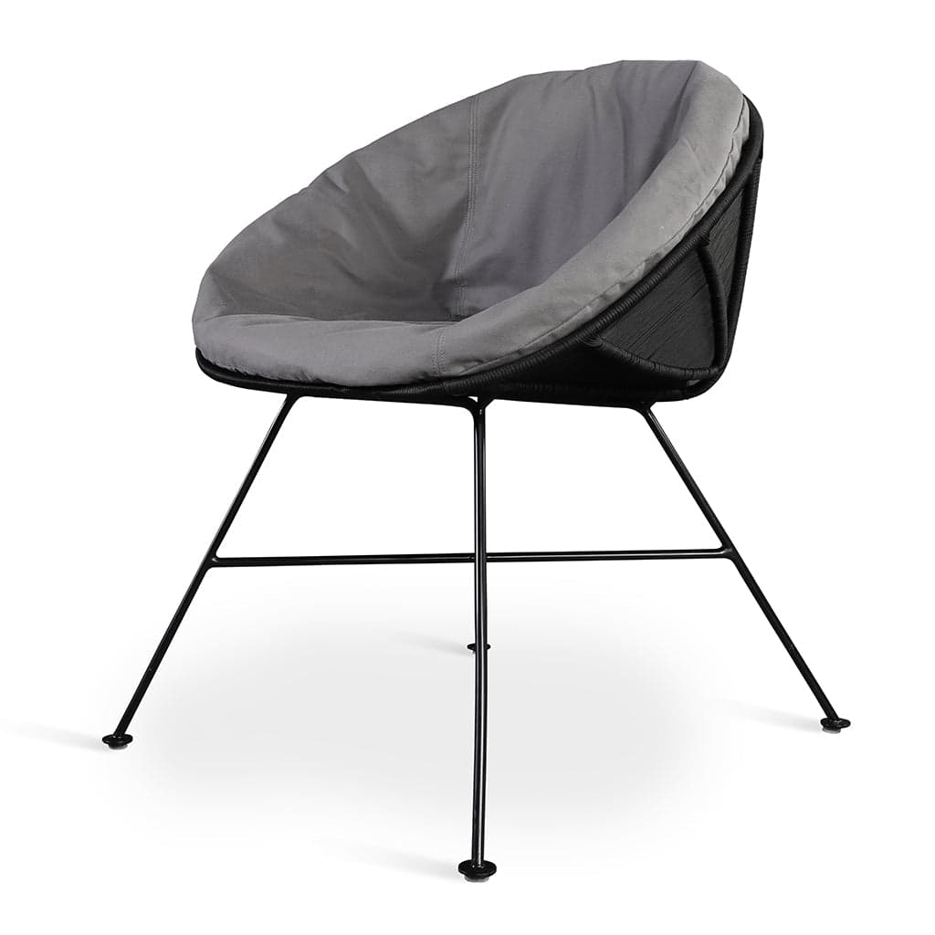 Orgu - Metal Dining Chair, Woven & Loose Upholstered, Grey Fabric by Alankaram