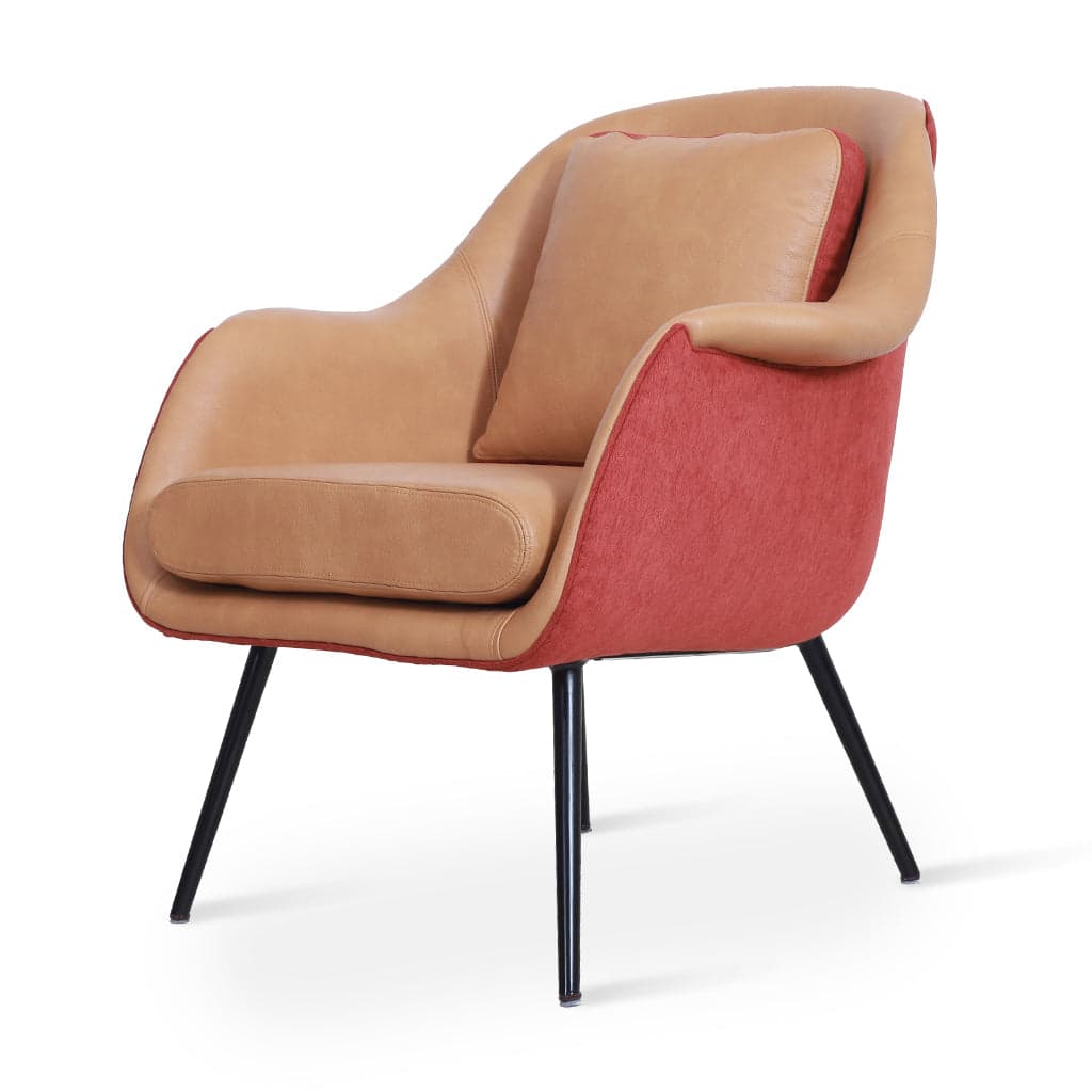 Nefis -Metal Leg Lounge Chair Red, orange Fabric by Alankaram