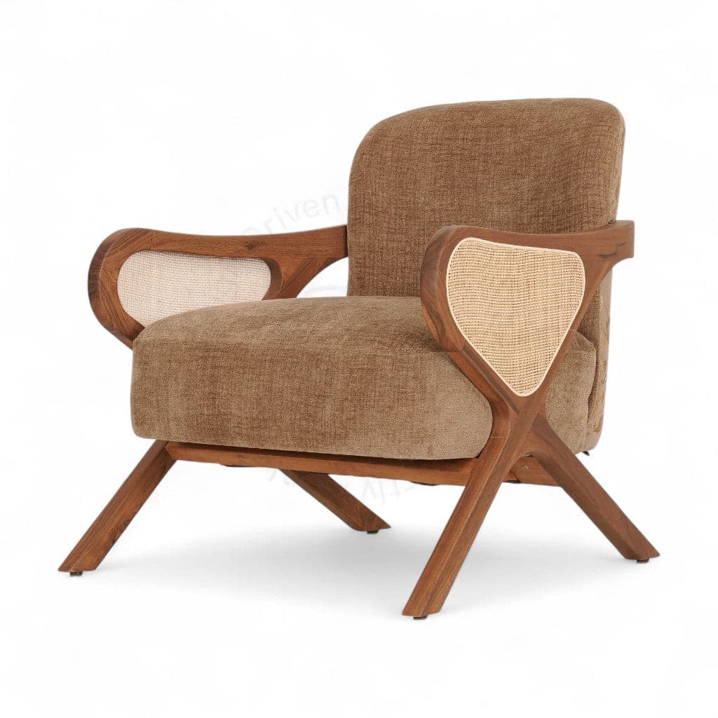 Patahi -Teak Lounge Chair, Rattan Armrest by Alankaram