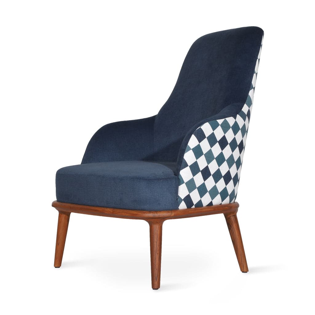 Iyi - Teak Lounge Chair, Blue Fabric by Alankaram