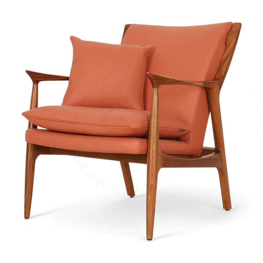 Craff - Teak Lounge Chair, Red Leather by Alankaram